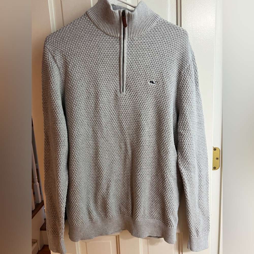 VINEYARD VINES Mens Cotton Quarter Zip Light Grey Gray Sweater EUC